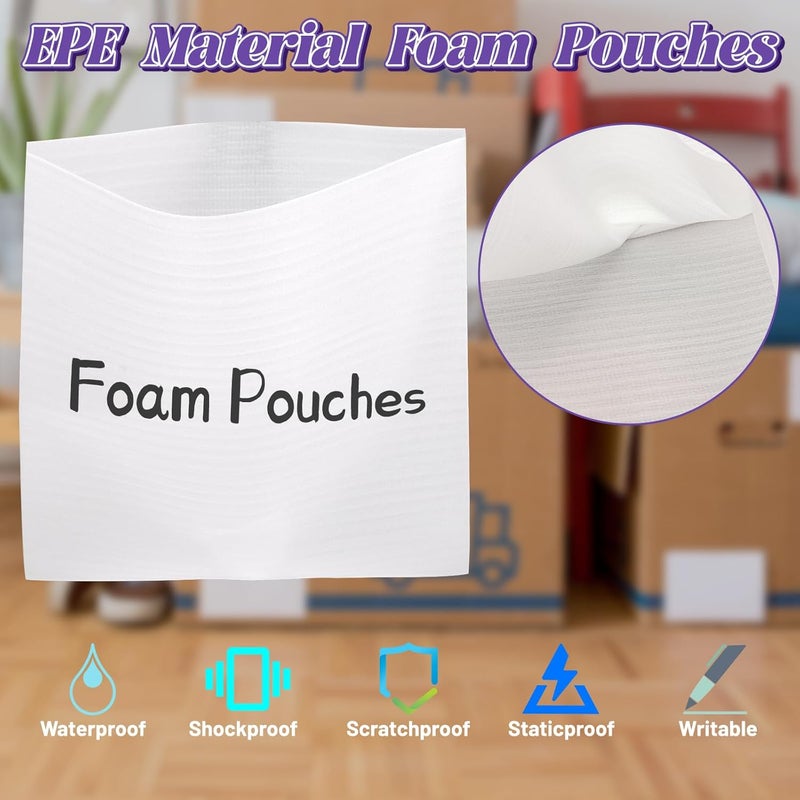 VIOBEPASS 130 Pcs Moving Supplies Set, 50 Pcs 12'' x 12'' Foam Pouches & 50 Sheets 12'' x 12'' Packing Paper & 30 Pcs Fragile Stickers, Packing Foam Pouches and Newsprint Paper for Protecting Dishes Cup China - Image 3